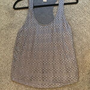 Lucky Brand Gray Cotton and Lace Sleeveless Tank Top